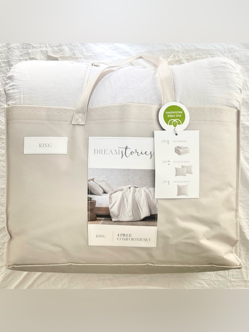 💕NWT King - Sand - Dream Stories 4-Piece Comforter Set, soft neutral